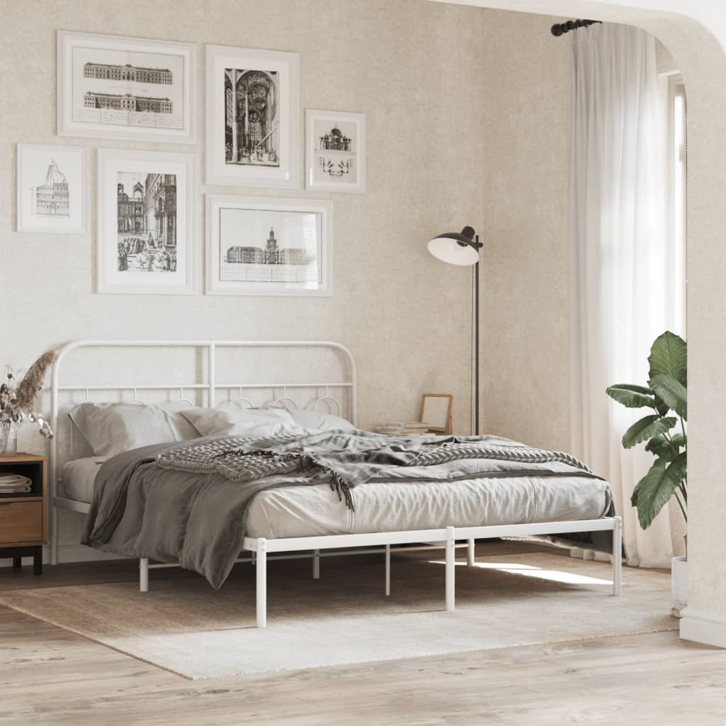 Sängram med huvudgavel metall vit 150x200 cm