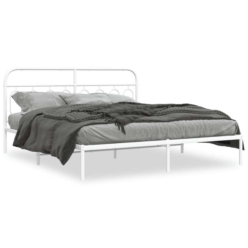 Sängram med huvudgavel metall vit 193x203 cm