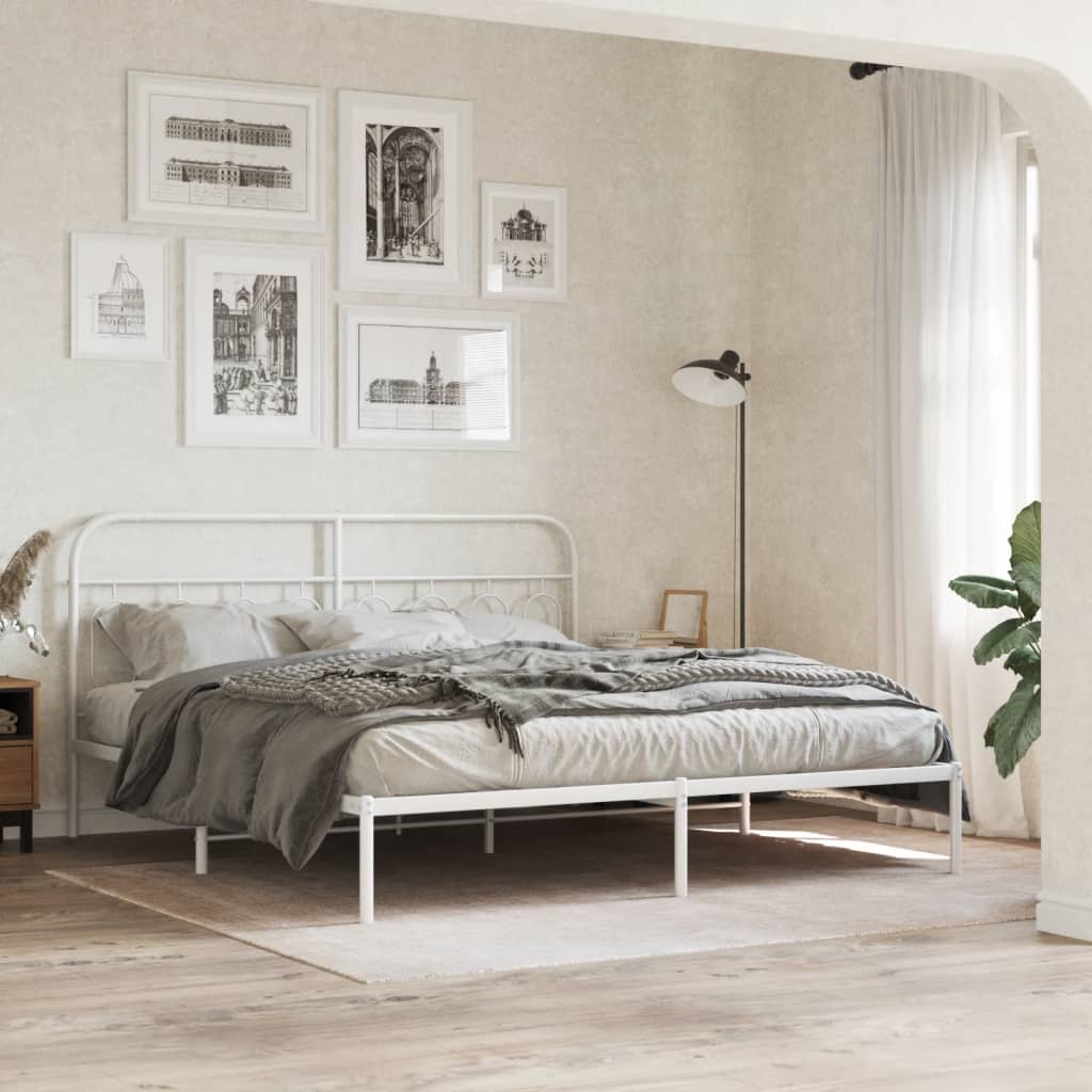 Sängram med huvudgavel metall vit 193x203 cm