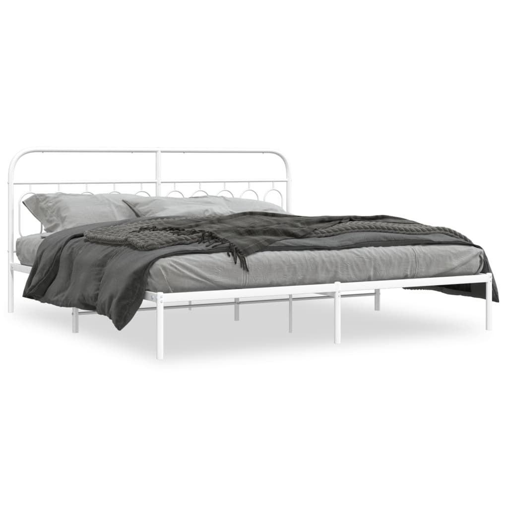 Sängram med huvudgavel metall vit 200x200 cm
