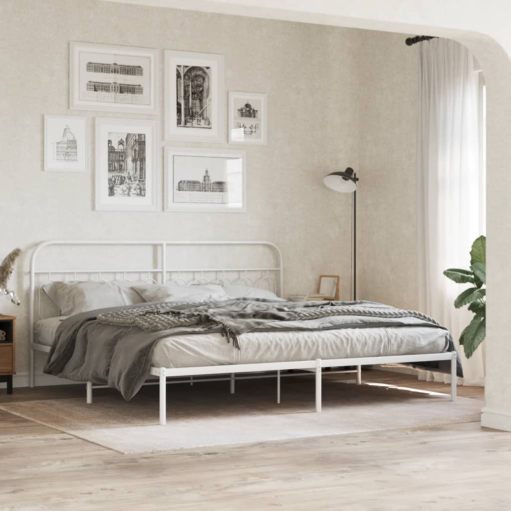 Sängram med huvudgavel metall vit 200x200 cm