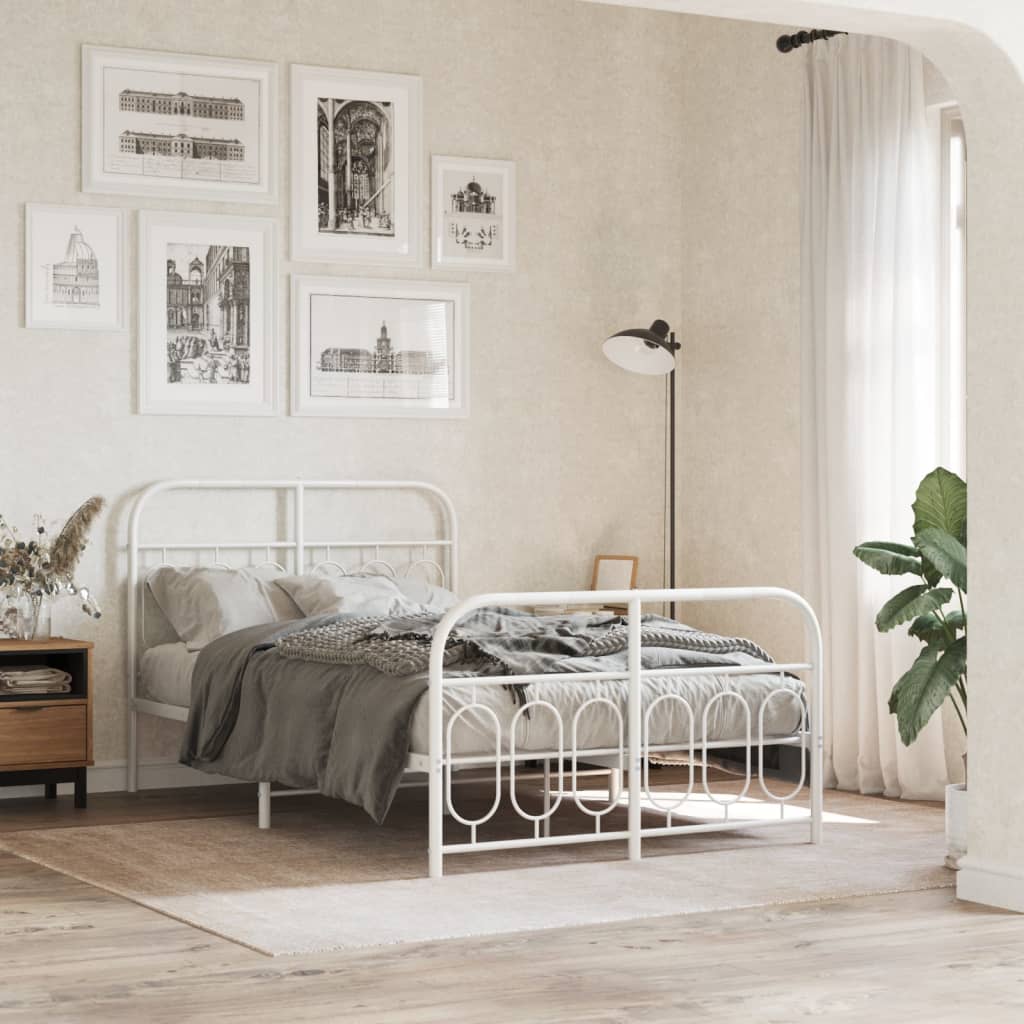 Sängram med huvudgavel och fotgavel vit metall 120x200 cm