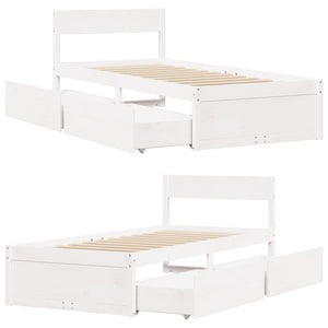 Sängram utan madrass vit 90x200 cm massiv furu