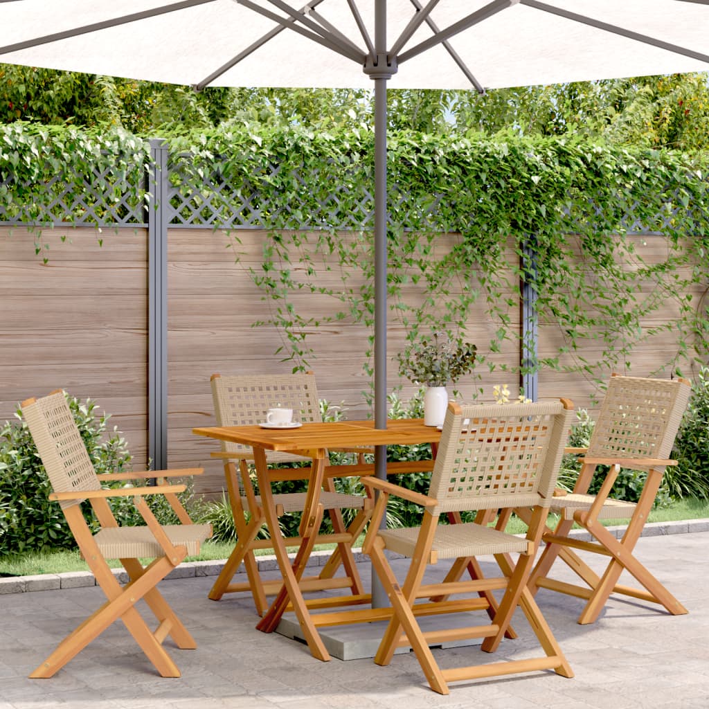 Matgrupp för trädgården 5 delar beige konstrotting/massivt trä