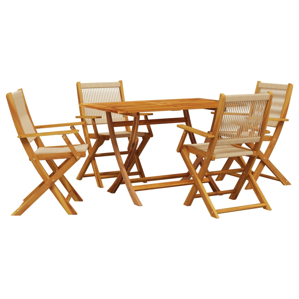 Matgrupp för trädgården 5delar beige polypropen och massivt trä