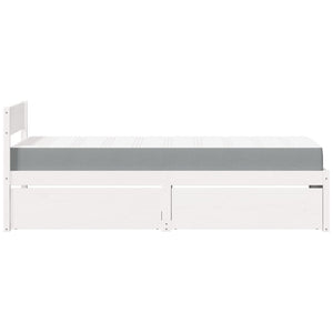 Sängram med lådor och madrass vit 100x200 cm massiv furu