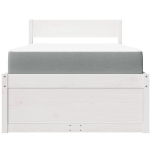 Sängram med lådor och madrass vit 90x200 cm massiv furu
