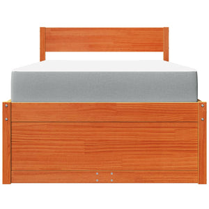 Sängram med lådor och madrass vaxbrun 90x190 cm massiv furu