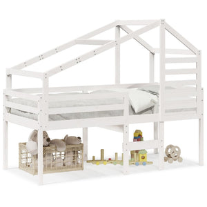 Hög säng med tak vit 90x200 cm massiv furu