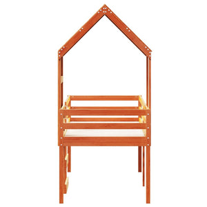 Hög säng med tak vaxad brun 90x190 cm massiv furu