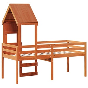 Hög säng med tak vaxad brun 90x190 cm massiv furu