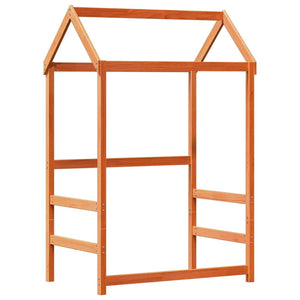 Sängram med bänk och tak vaxad brun 90x200 cm massiv furu