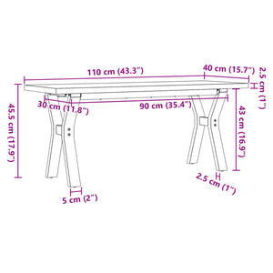 Soffbord Y-ram 110x40x45,5 cm massiv furu och stål