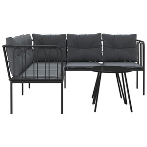 Trädgårdssoffa med dynor svart stål och textilen