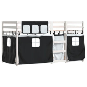 Loftsäng med gardiner vit&svart 75x190 cm massiv furu