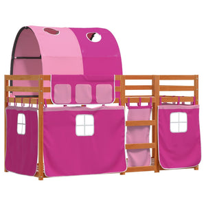 Loftsäng med rutschkana rosa 90x200 cm massiv furu