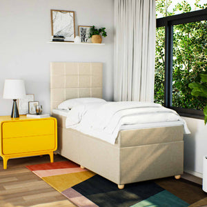 Ramsäng med madrass gräddvit 90x190 cm tyg