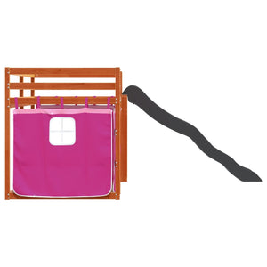 Våningssäng med rutschkana och gardiner rosa 90x200 cm