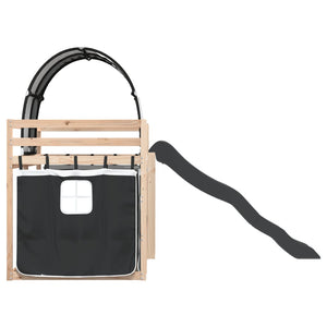 Våningssäng med rutschkana och gardiner vit och svart 80x200 cm