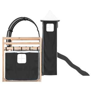 Våningssäng med rutschkana och gardiner vit och svart 90x200 cm