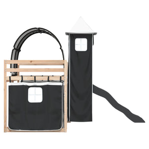 Våningssäng med rutschkana och gardiner vit och svart 80x200 cm