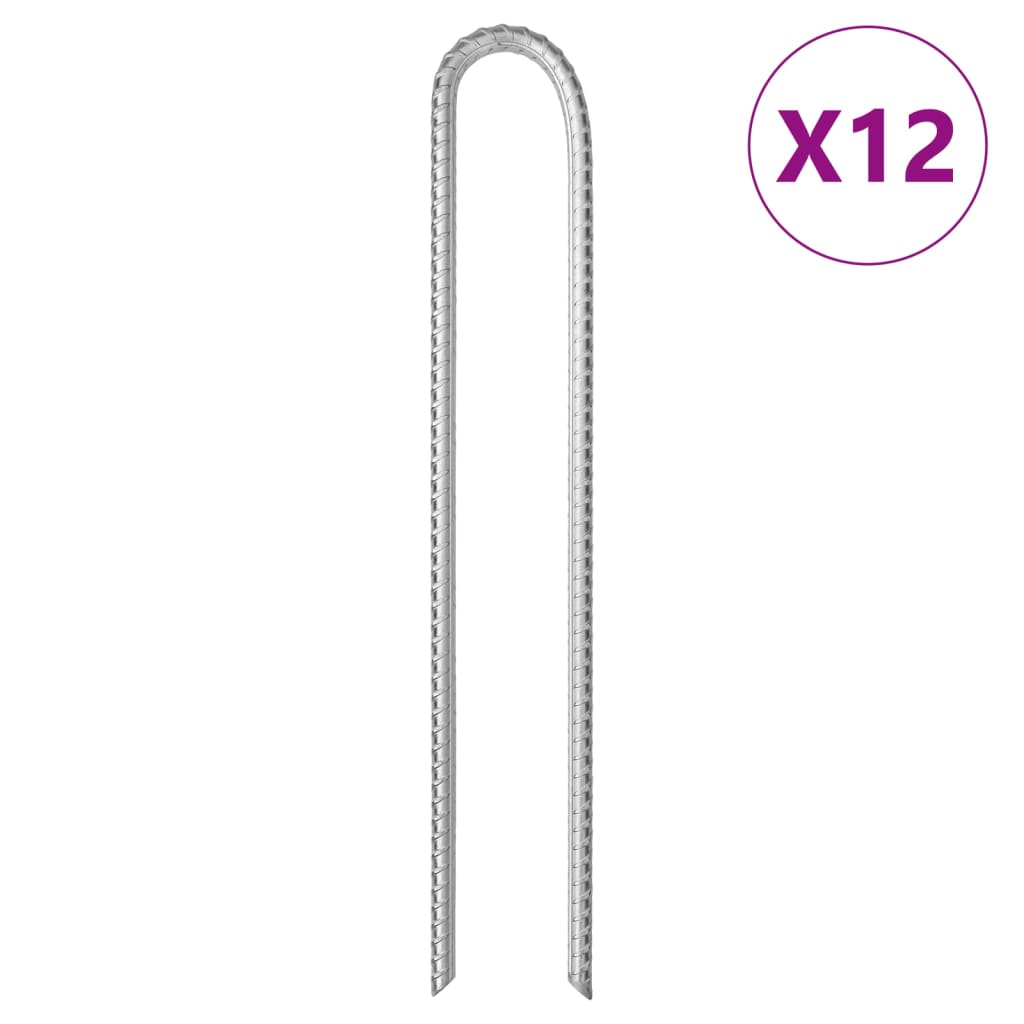 Tältpinnar 12 st U-formade 37 cm Ø11,3 mm galvaniserat stål