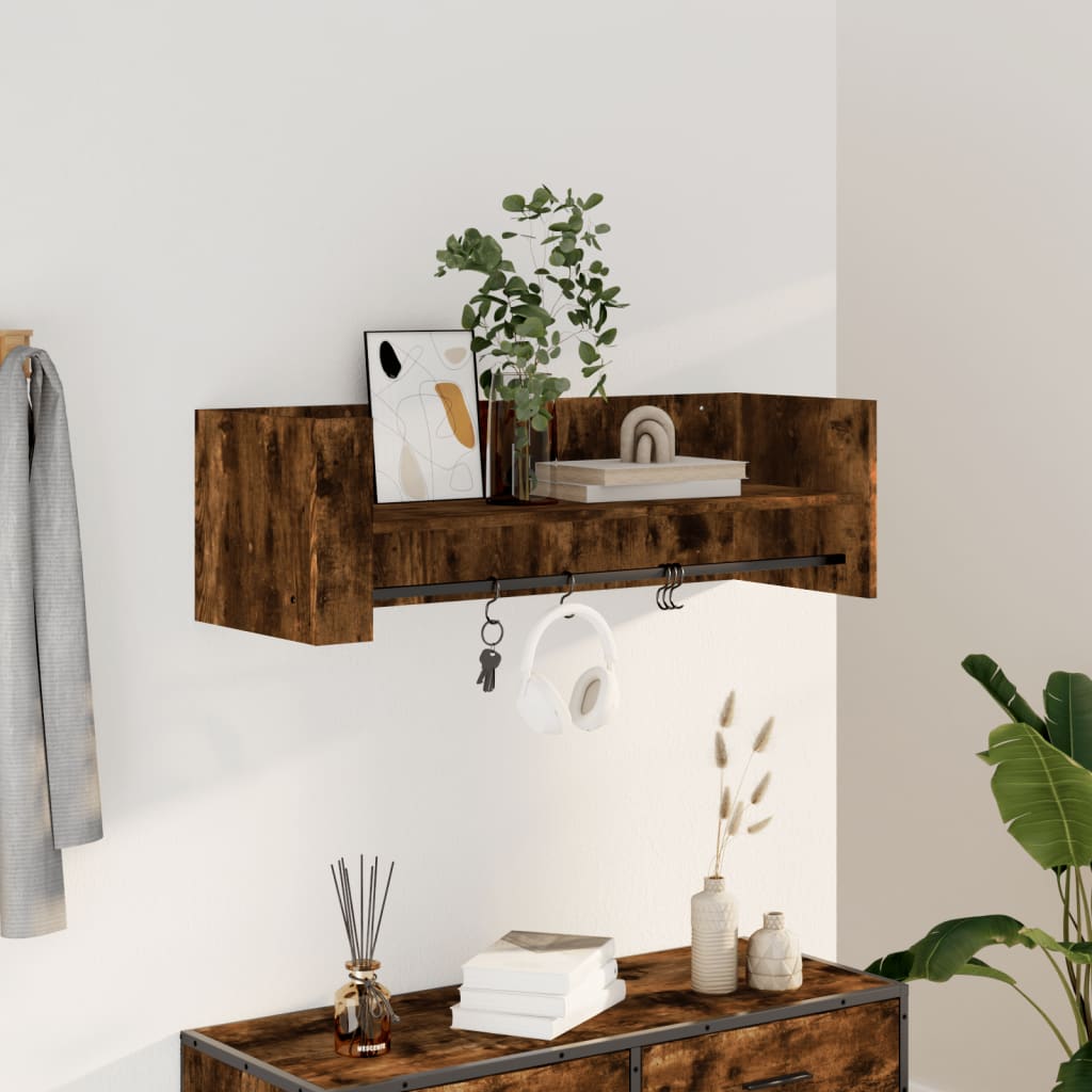 Vägghylla rökfärgad ek 100x35x30,5 cm konstruerat trä