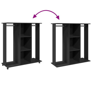 Garderob med hjul svart 102x38x110 cm konstruerat trä