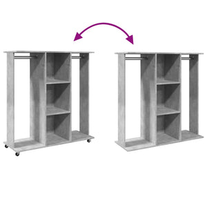 Garderob med hjul betonggrå 102x38x110 cm konstruerat trä