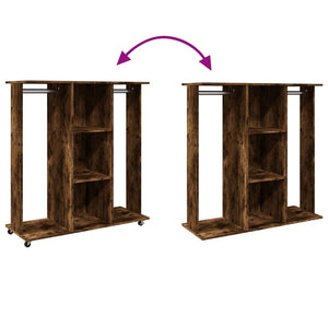 Garderob med hjul rökfärgad ek 102x38x110 cm konstruerat trä