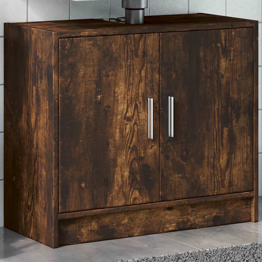 Tvättställsskåp rökfärgad ek 63x29x55 cm konstruerat trä