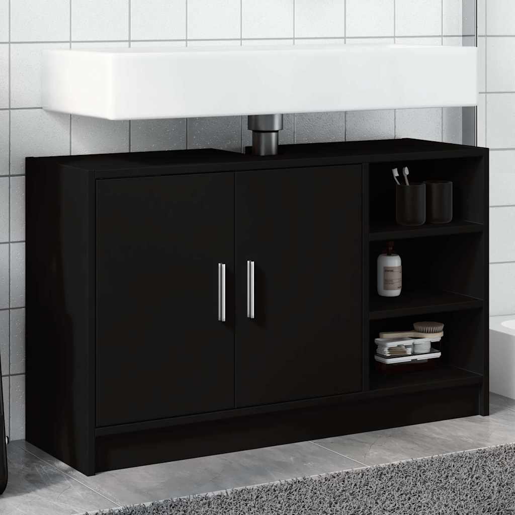 Tvättställsskåp svart 90x29x55 cm konstruerat trä