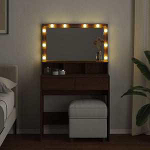 Sminkbord med LED brun ek 80x41x134,5 cm
