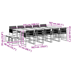 Matgrupp för trädgården med dynor 15 delar svart konstrotting
