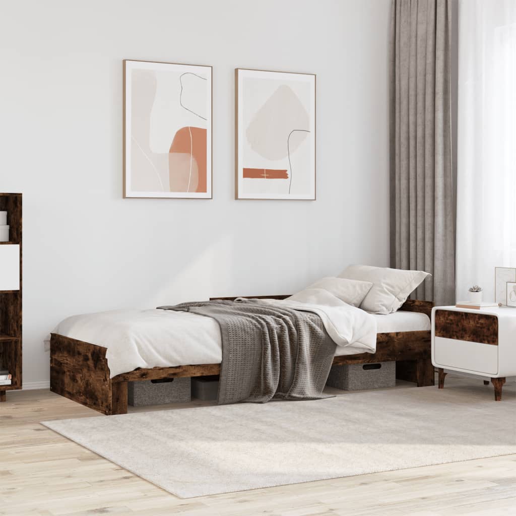 Sängram utan madrass rökfärgad ek 90x200 cm konstruerad trä