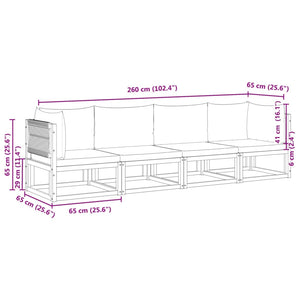 4-delad trädgårdssoffgrupp med kuddar trä akacia och rep
