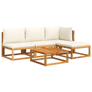 5-delad trädgårdssoffgrupp med kuddar trä akacia och rotting