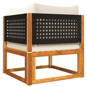 6-delad trädgårdssoffgrupp med kuddar trä akacia och rotting