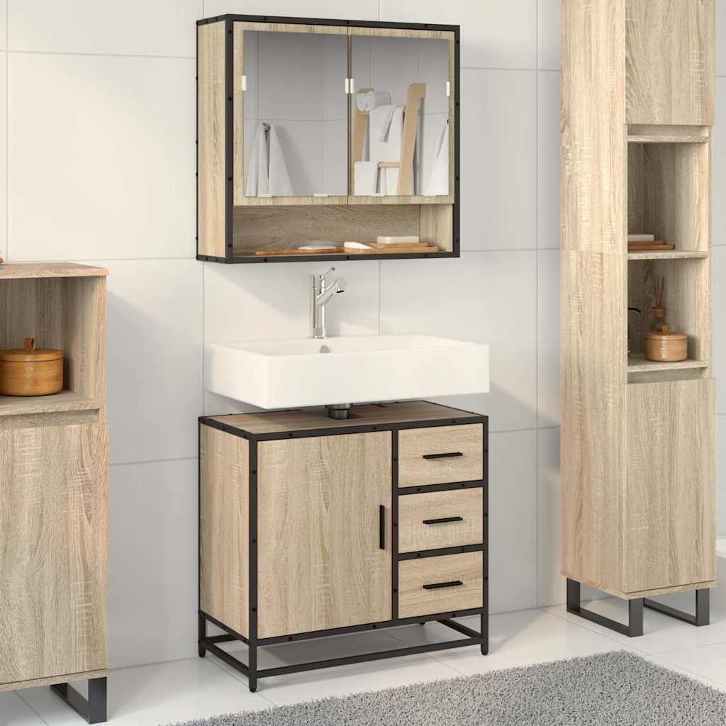 Badrumsskåp sonoma-ek 65x33x60 cm konstruerat trä