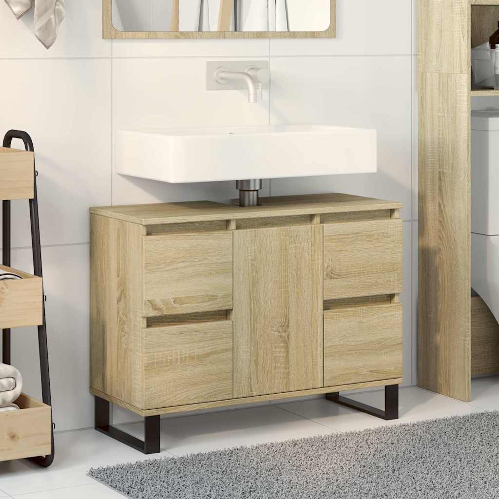 Badrumsskåp sonoma-ek 80x33x60 cm konstruerat trä