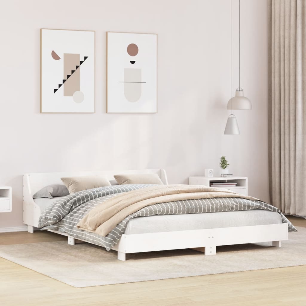 Sängram utan madrass vit 160x200 cm massiv furu