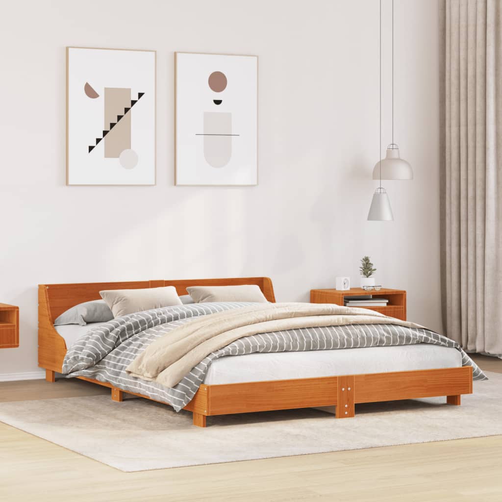 Sängram utan madrass vaxbrun 140x190 cm massiv furu