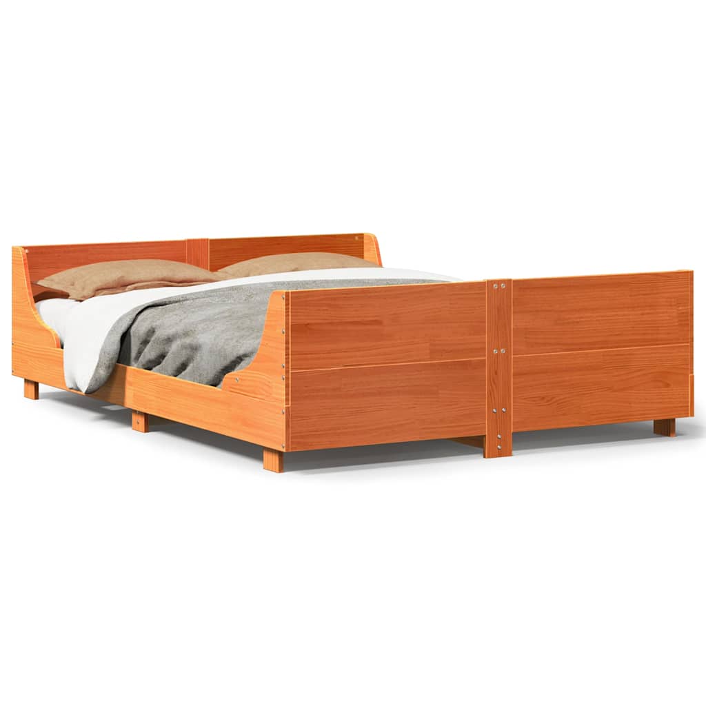 Sängram utan madrass vaxbrun 120x190 cm massiv furu