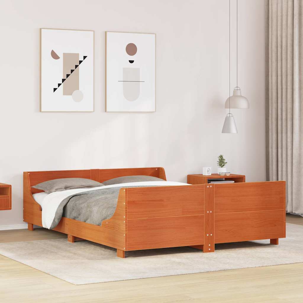 Sängram utan madrass vaxbrun 120x190 cm massiv furu