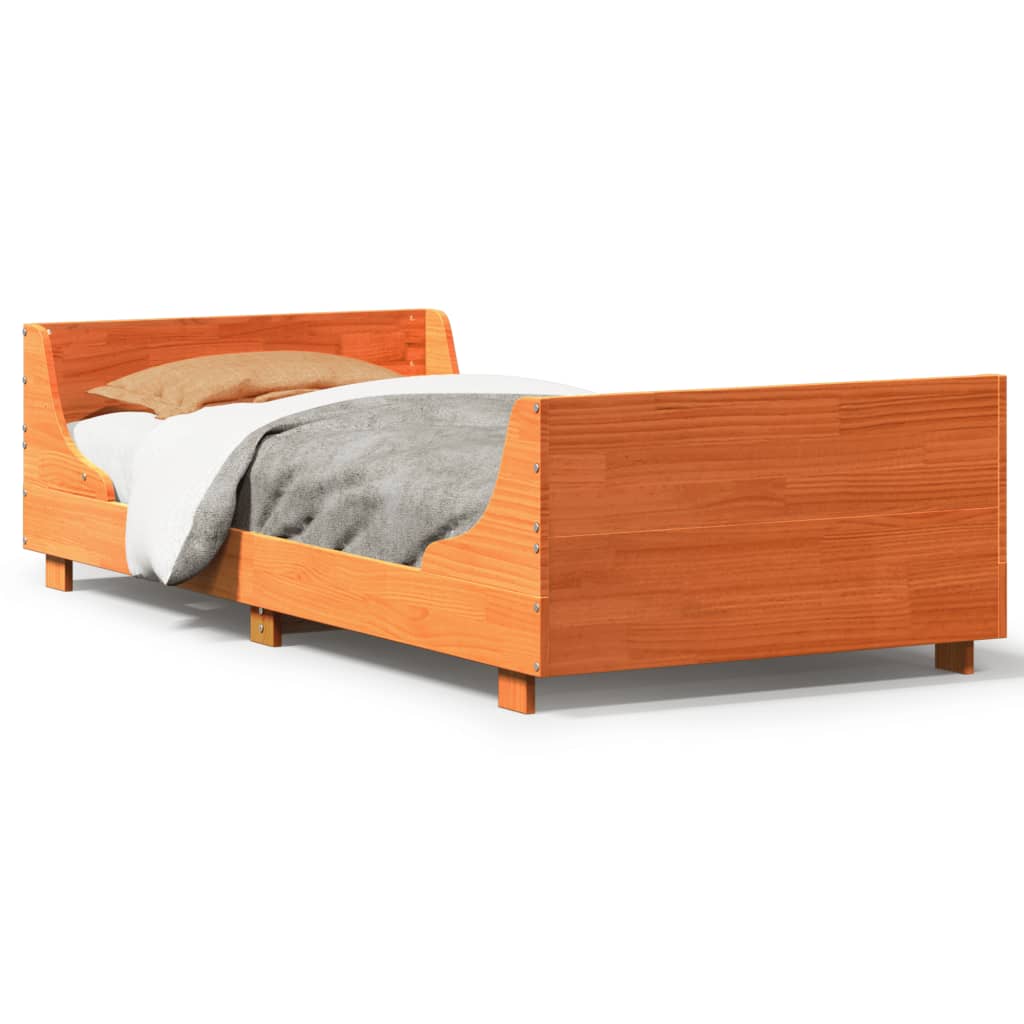 Sängram utan madrass vaxad brun 90x190 cm massiv furu