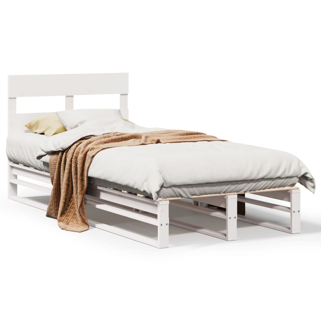 Sängram utan madrass vit 90x200 cm massiv furu
