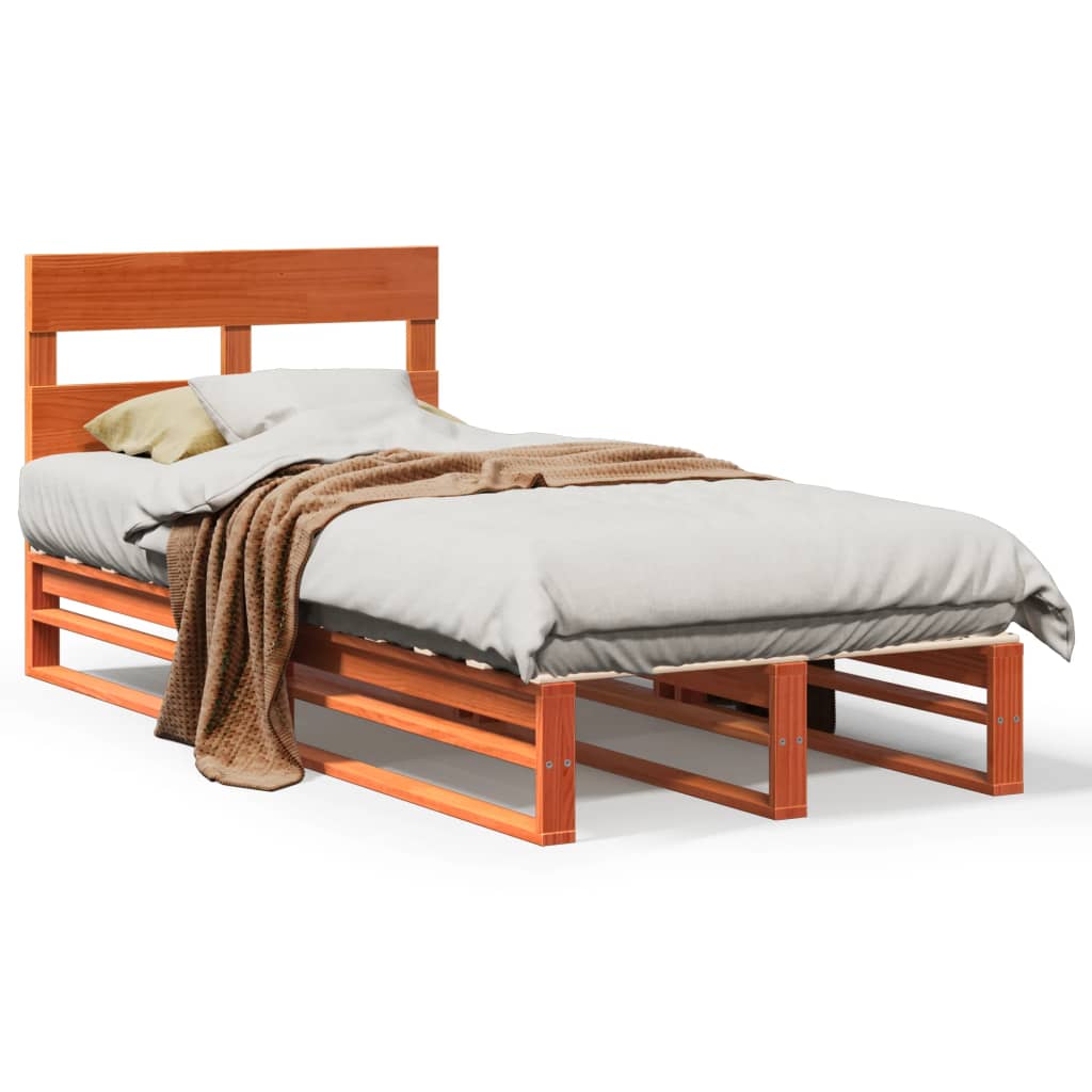 Sängram utan madrass vaxbrun 75x190 cm massiv furu
