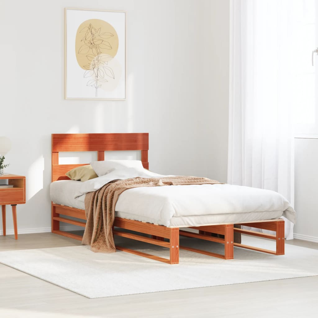 Sängram utan madrass vaxbrun 75x190 cm massiv furu