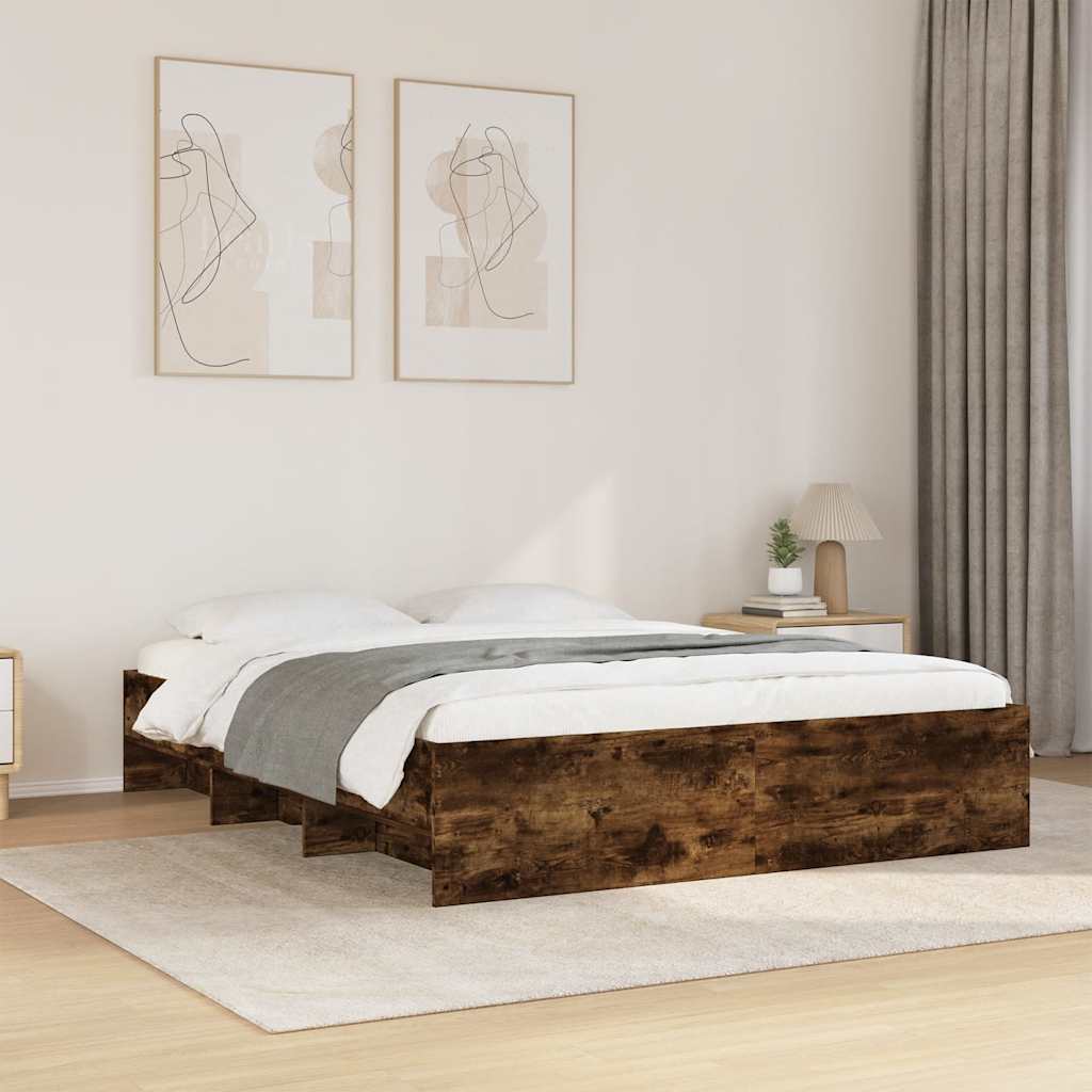 Sängram utan madrass rökfärgad ek 150x200 cm konstruerad trä