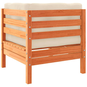 Soffgrupp för trädgården med dynor 6 delar vaxbrun massiv furu